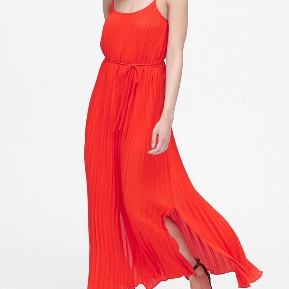 Banana Republic Red Pleated Maxi Dress